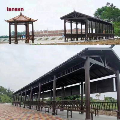 浙江景觀長廊 公園古建長廊工廠定制 防腐木蓋瓦廊架