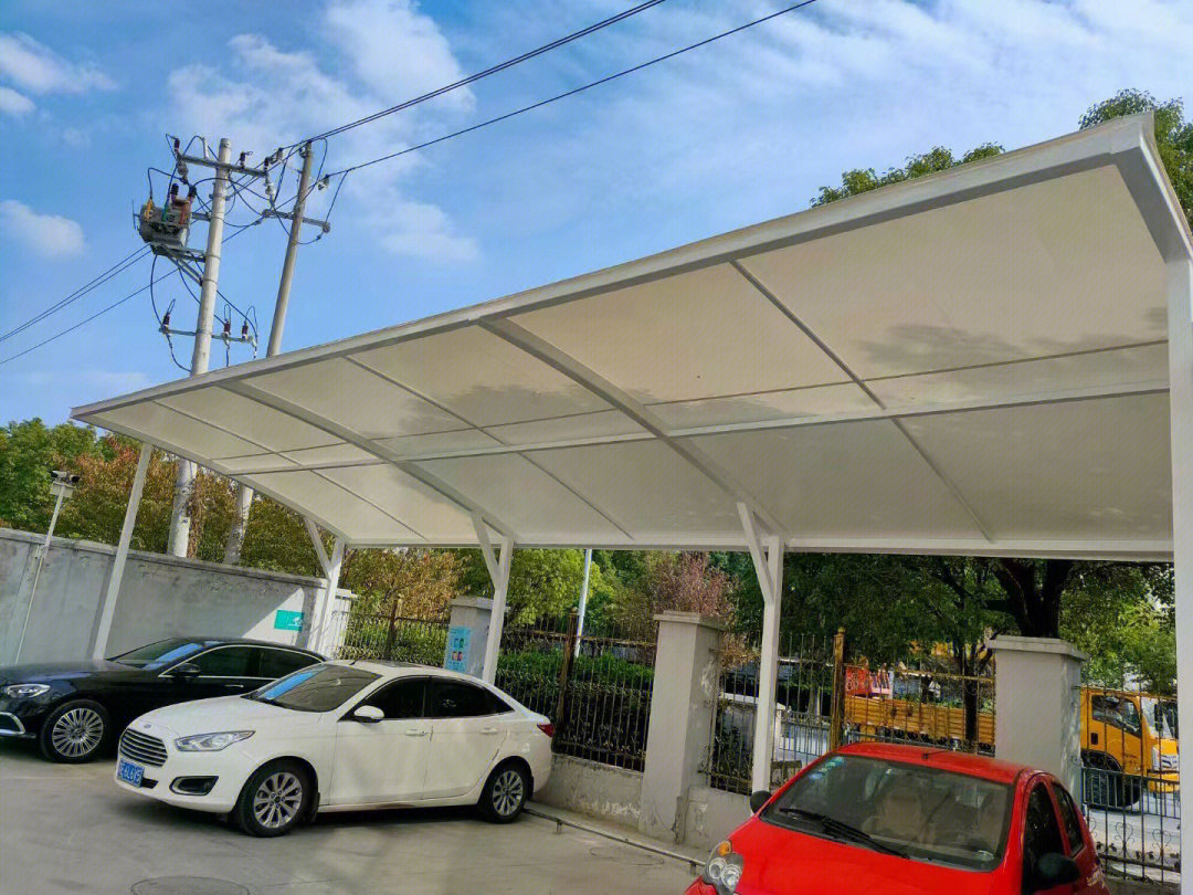 膜結構車棚 #膜結構工程 #施工現場實拍 #雨棚車棚 #.
